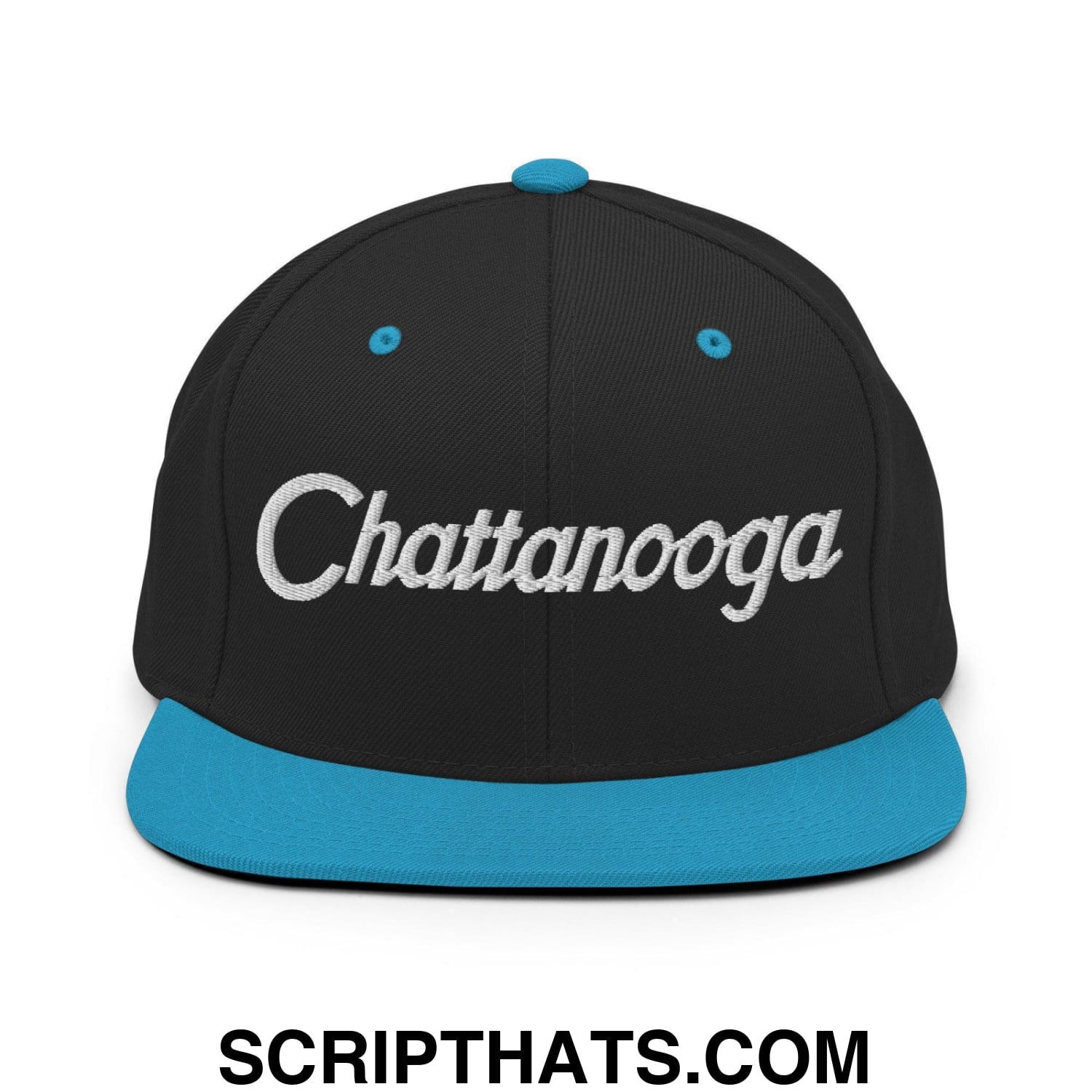 Chattanooga Script Snapback Hat Black Teal