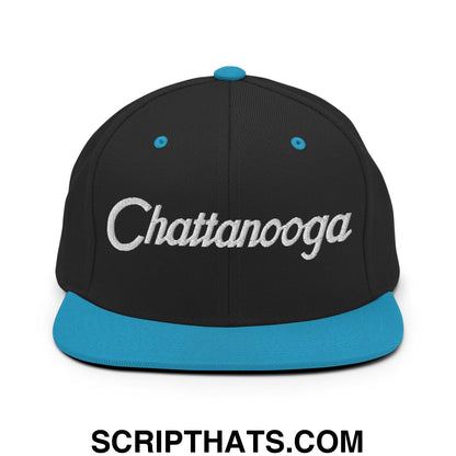 Chattanooga Script Snapback Hat Black Teal