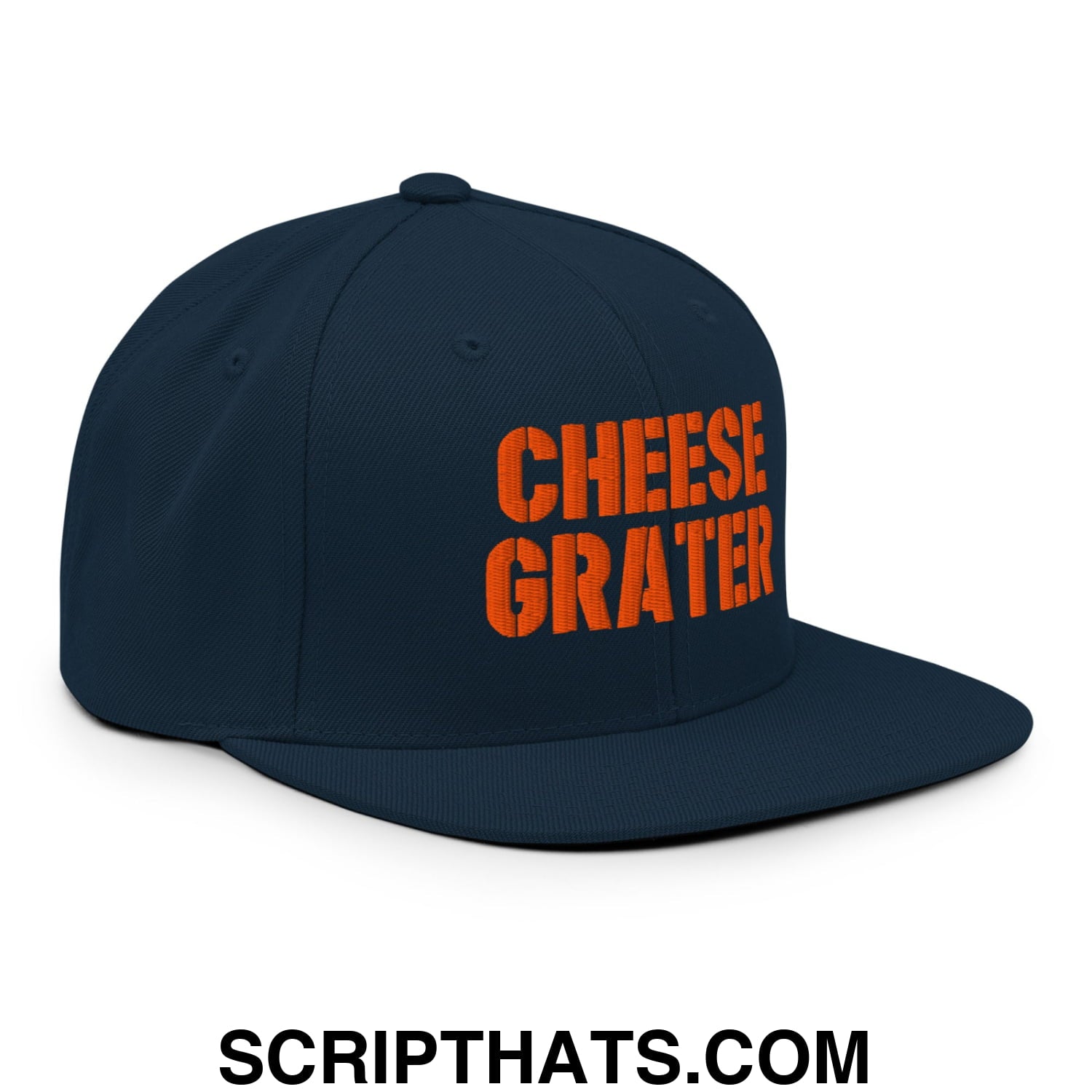 Cheese Grater Football Embroidered Flat Bill Brim Snapback Hat Dark Navy