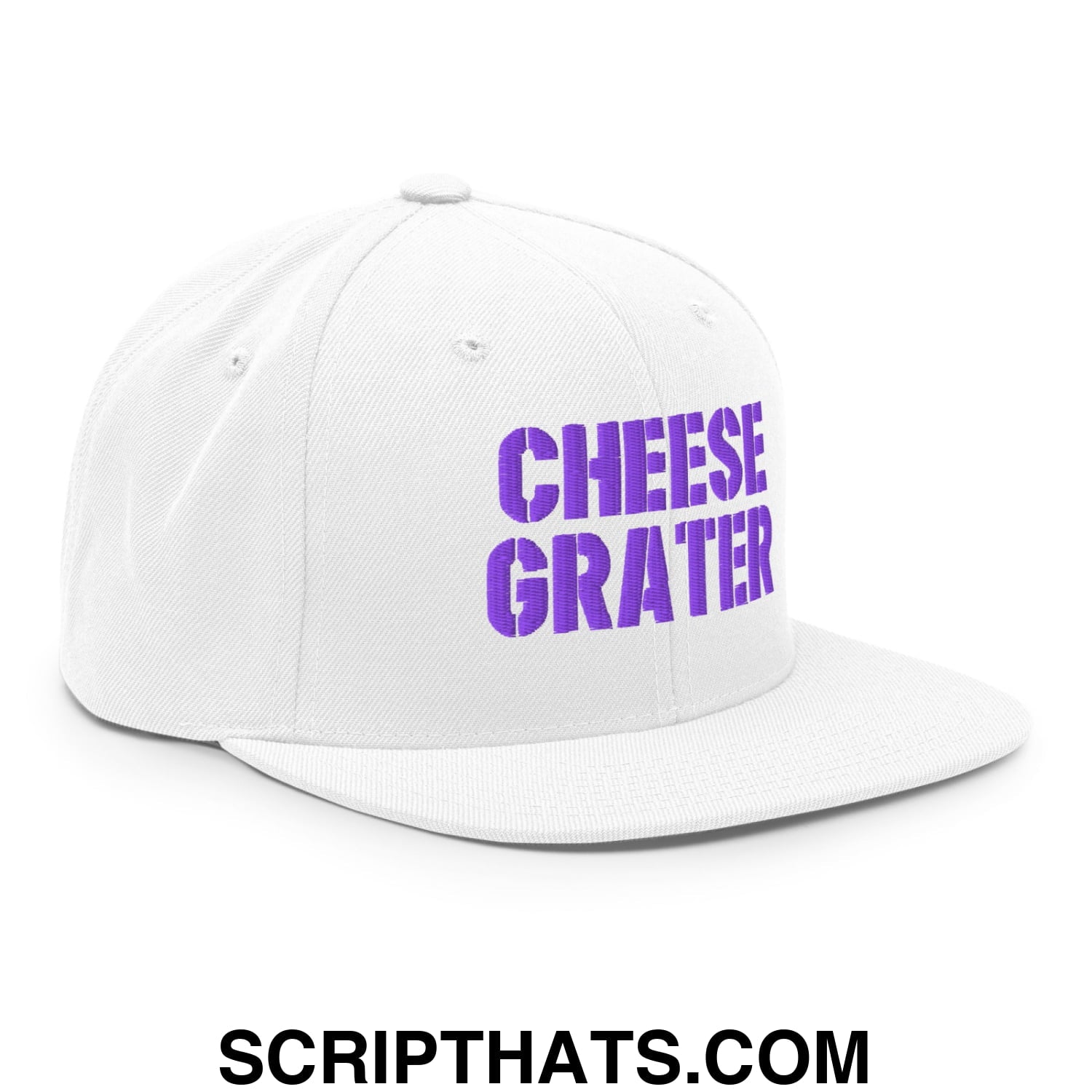 Cheese Grater Football Embroidered Flat Bill Brim Snapback Hat White