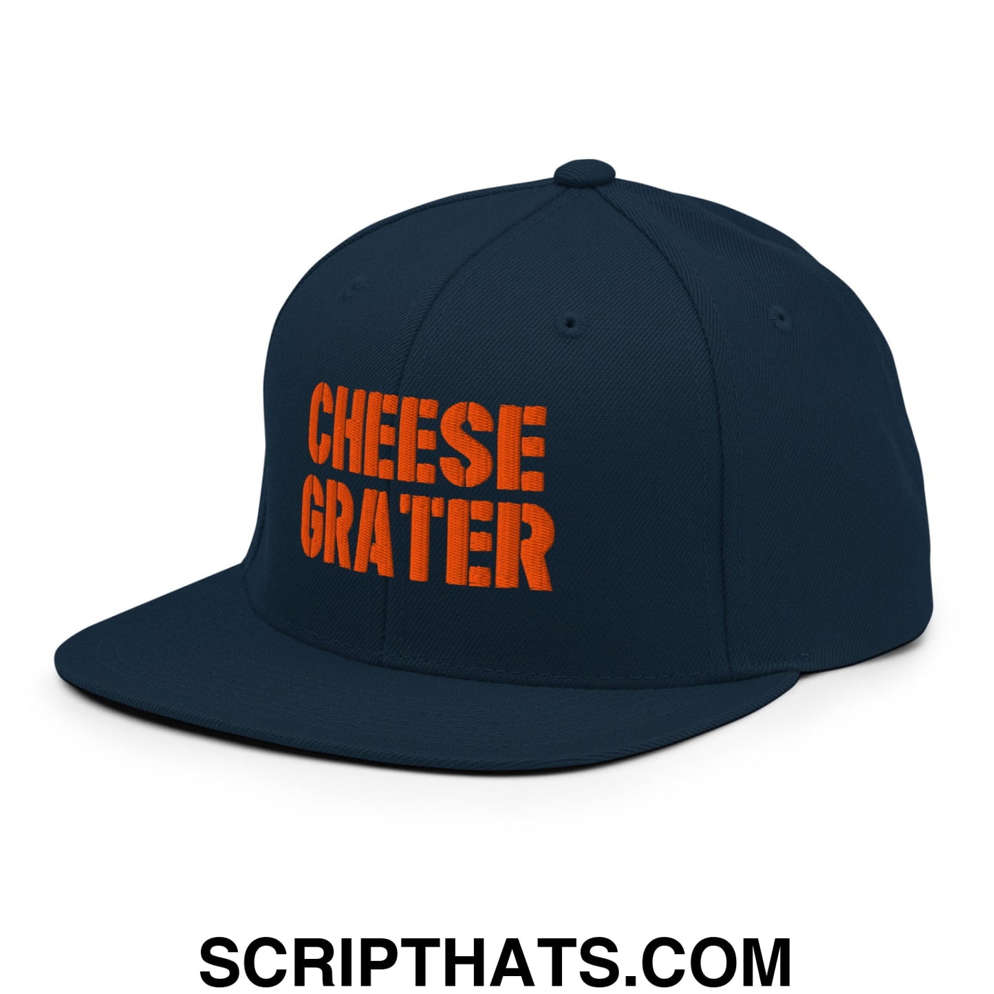 Cheese Grater Football Embroidered Flat Bill Brim Snapback Hat Dark Navy