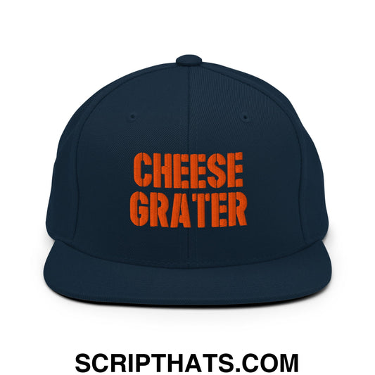 Cheese Grater Football Embroidered Flat Bill Brim Snapback Hat Dark Navy