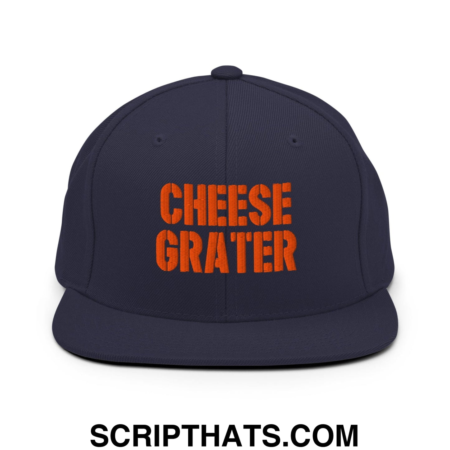 Cheese Grater Football Embroidered Flat Bill Brim Snapback Hat Navy