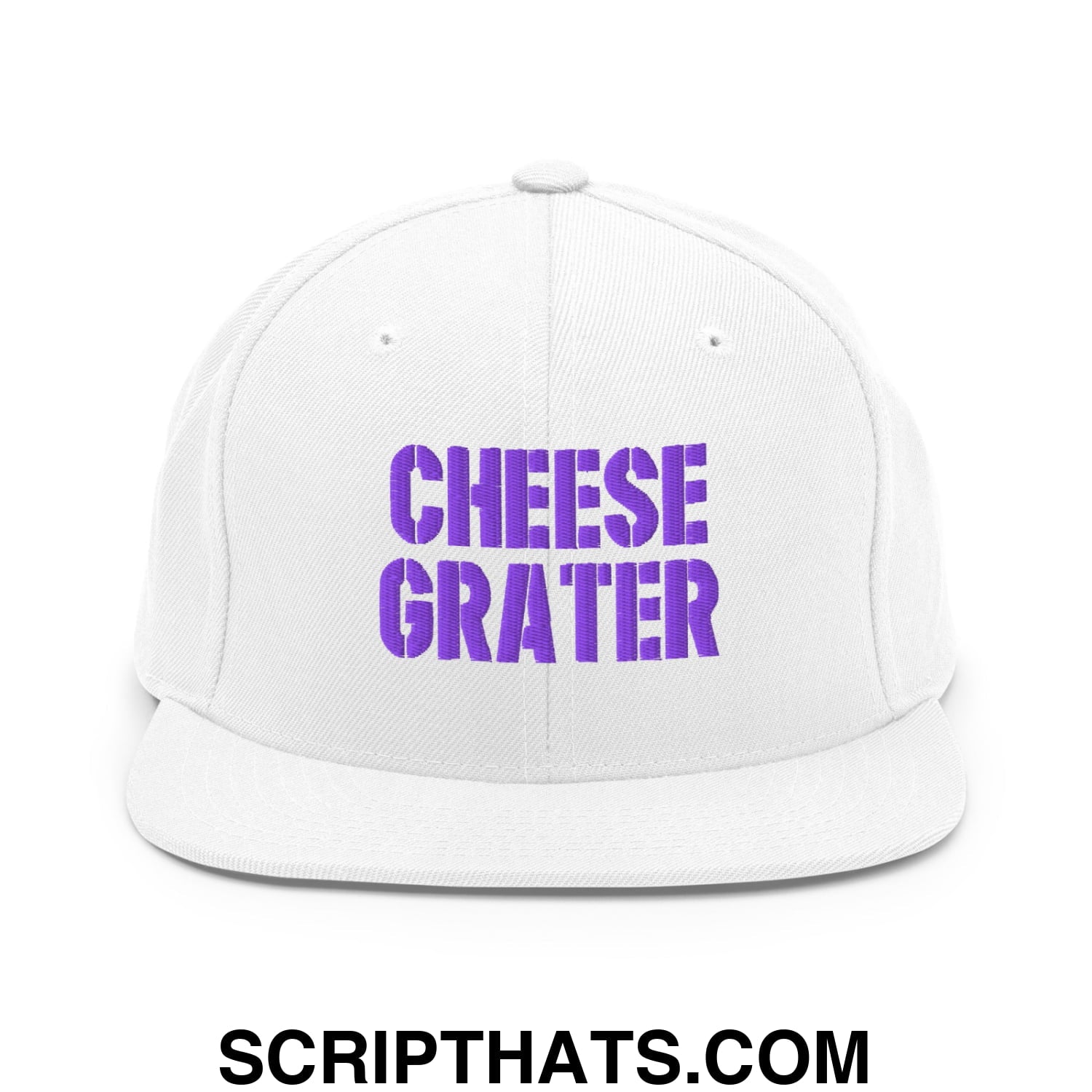 Cheese Grater Football Embroidered Flat Bill Brim Snapback Hat White