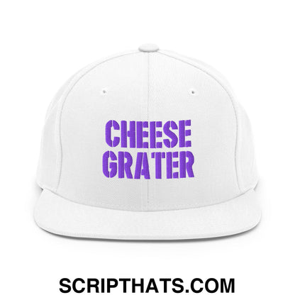 Cheese Grater Football Embroidered Flat Bill Brim Snapback Hat White