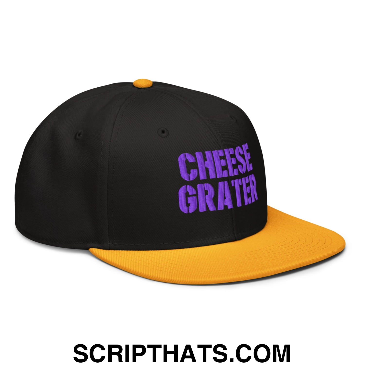 Cheese Grater Football Embroidered Flat Brim Bill Snapback Hat Gold Black Black