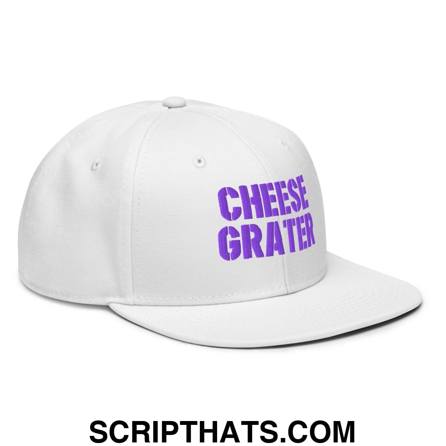 Cheese Grater Football Embroidered Flat Brim Bill Snapback Hat White