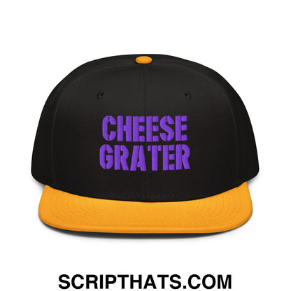 Cheese Grater Football Embroidered Flat Brim Bill Snapback Hat Gold Black Black