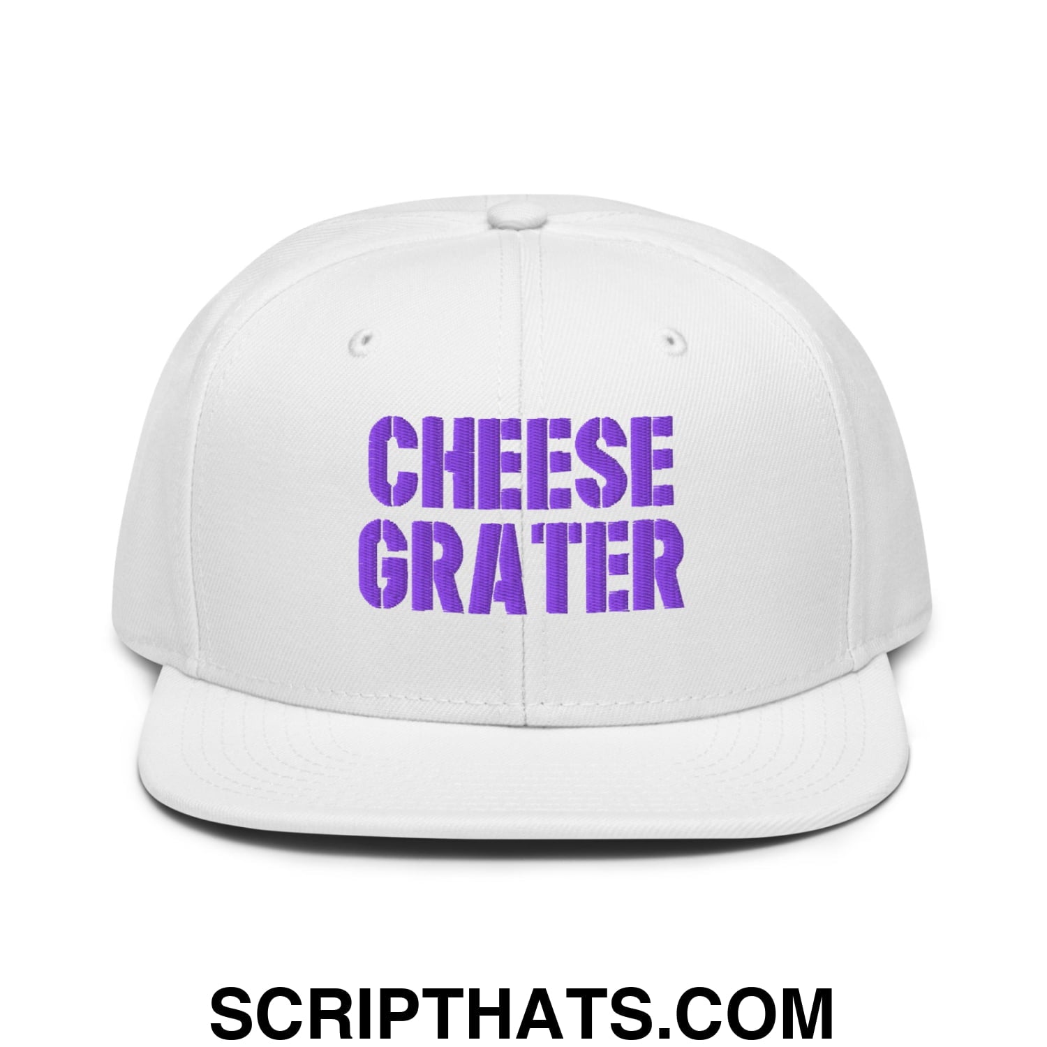 Cheese Grater Football Embroidered Flat Brim Bill Snapback Hat White