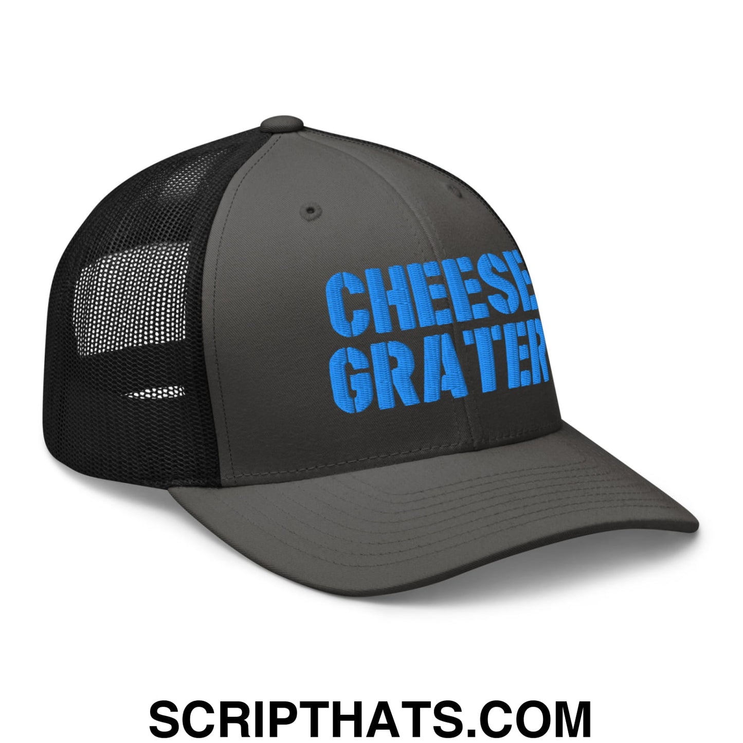Cheese Grater Football Embroidered Mesh Trucker Hat Charcoal Black