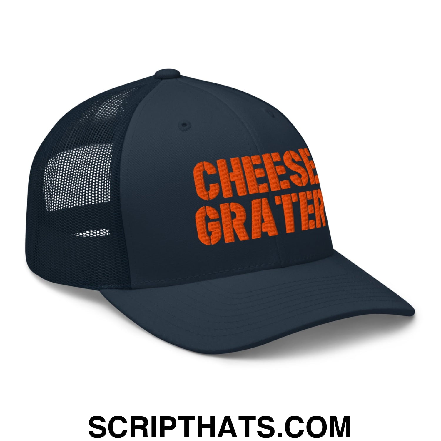 Cheese Grater Football Embroidered Mesh Trucker Hat Navy
