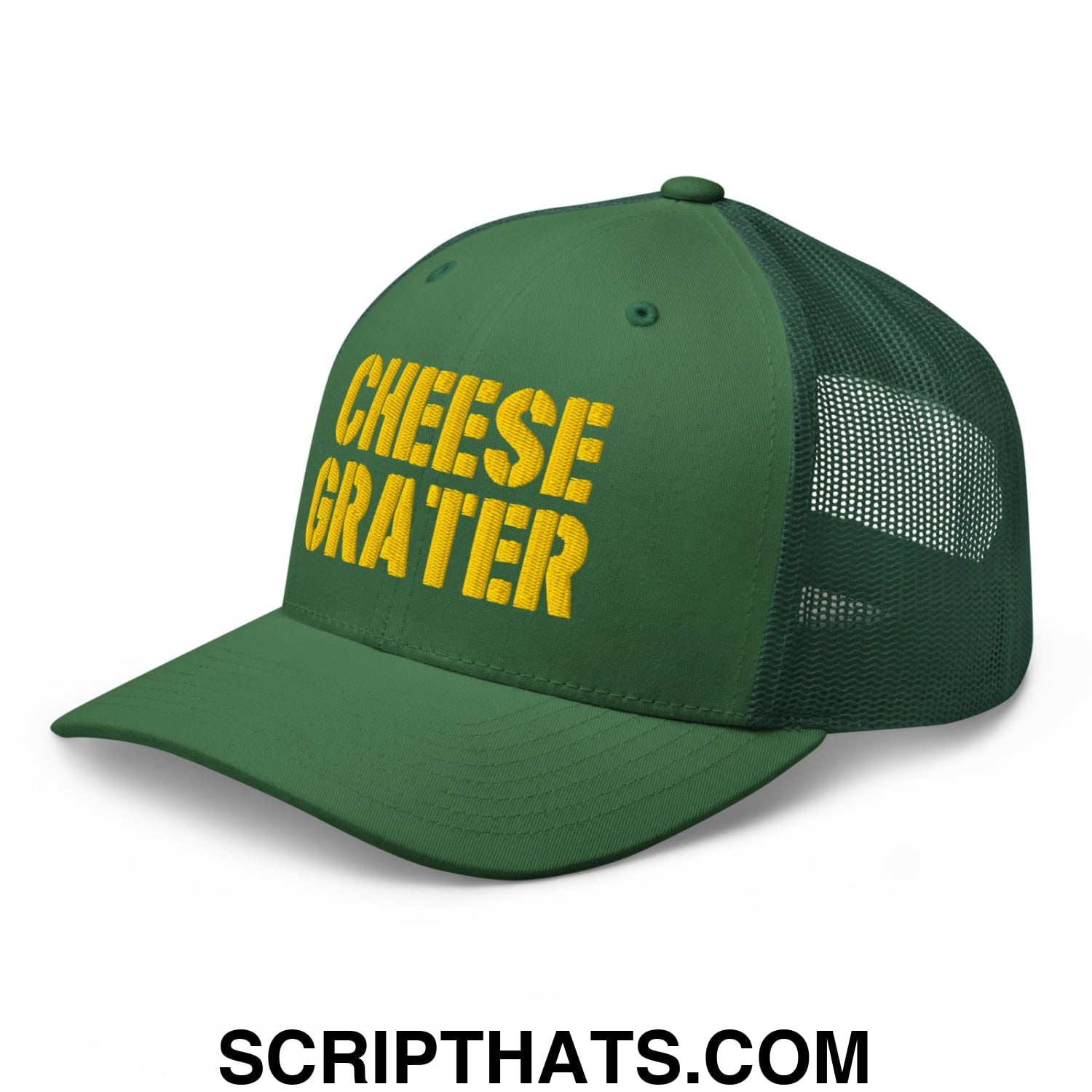 Cheese Grater Football Embroidered Mesh Trucker Hat Evergreen