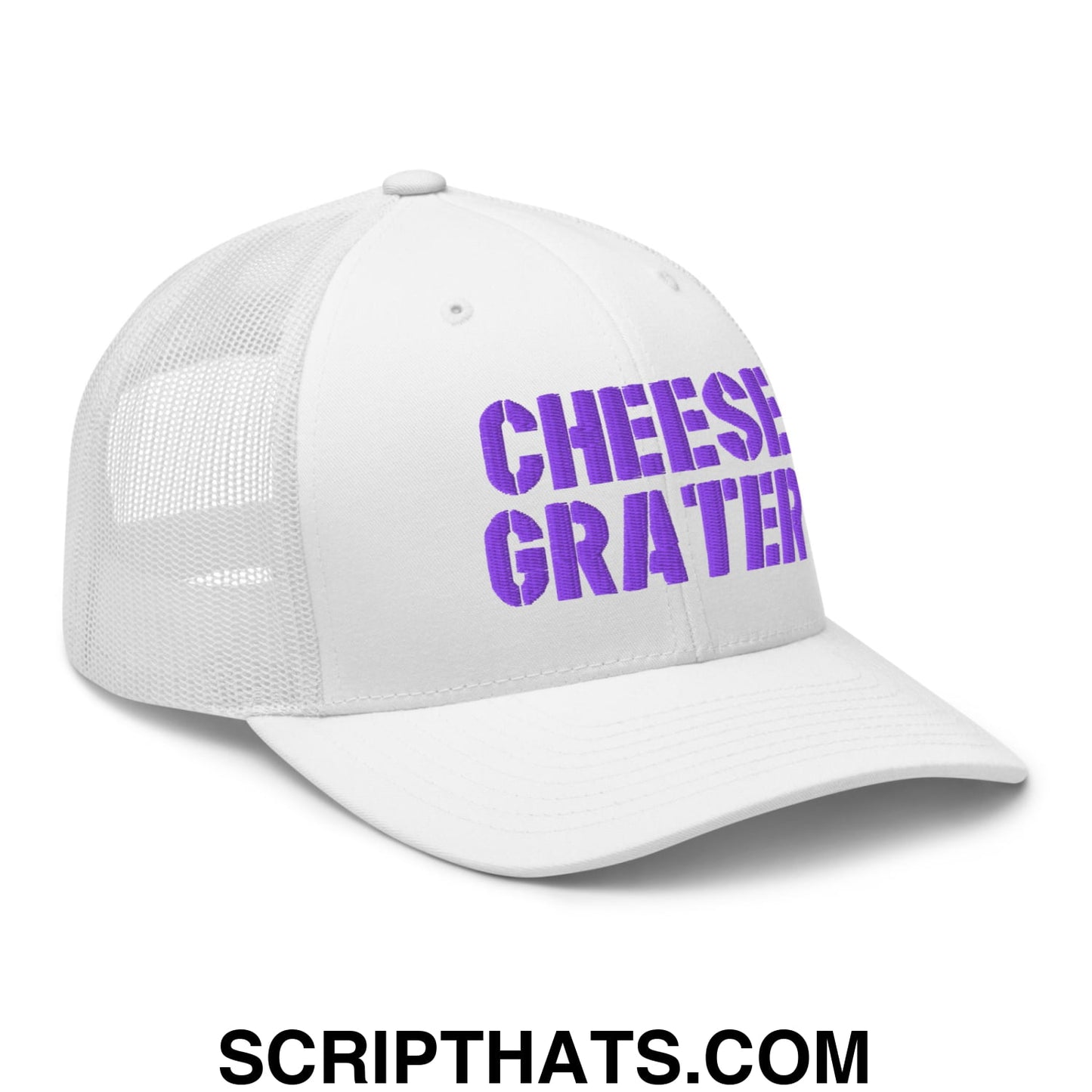 Cheese Grater Football Embroidered Mesh Trucker Hat White