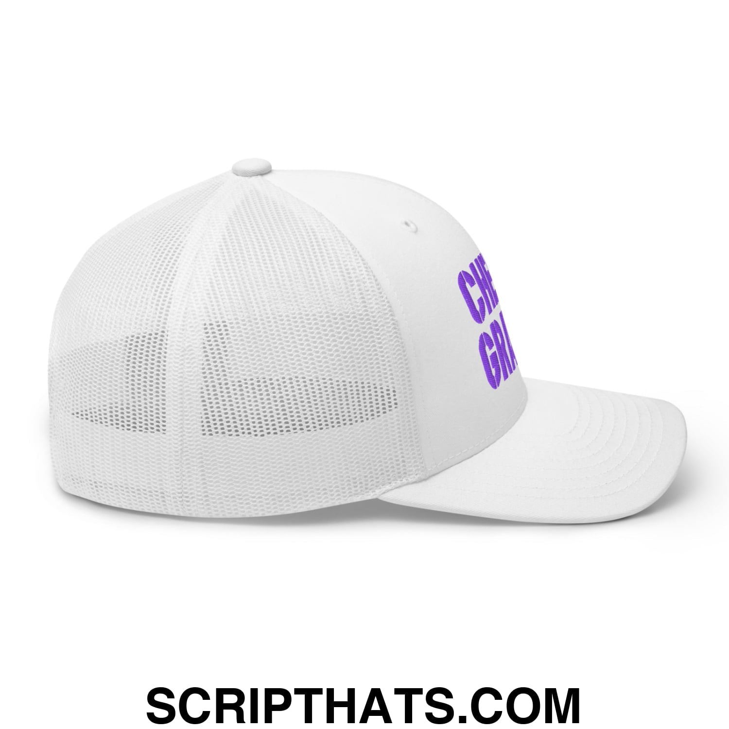 Cheese Grater Football Embroidered Mesh Trucker Hat White