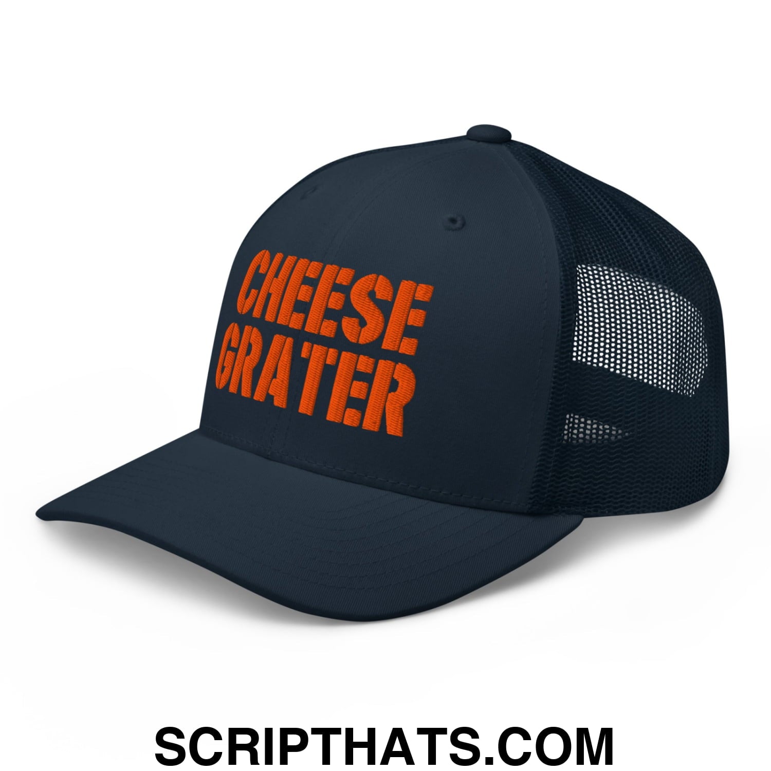Cheese Grater Football Embroidered Mesh Trucker Hat Navy