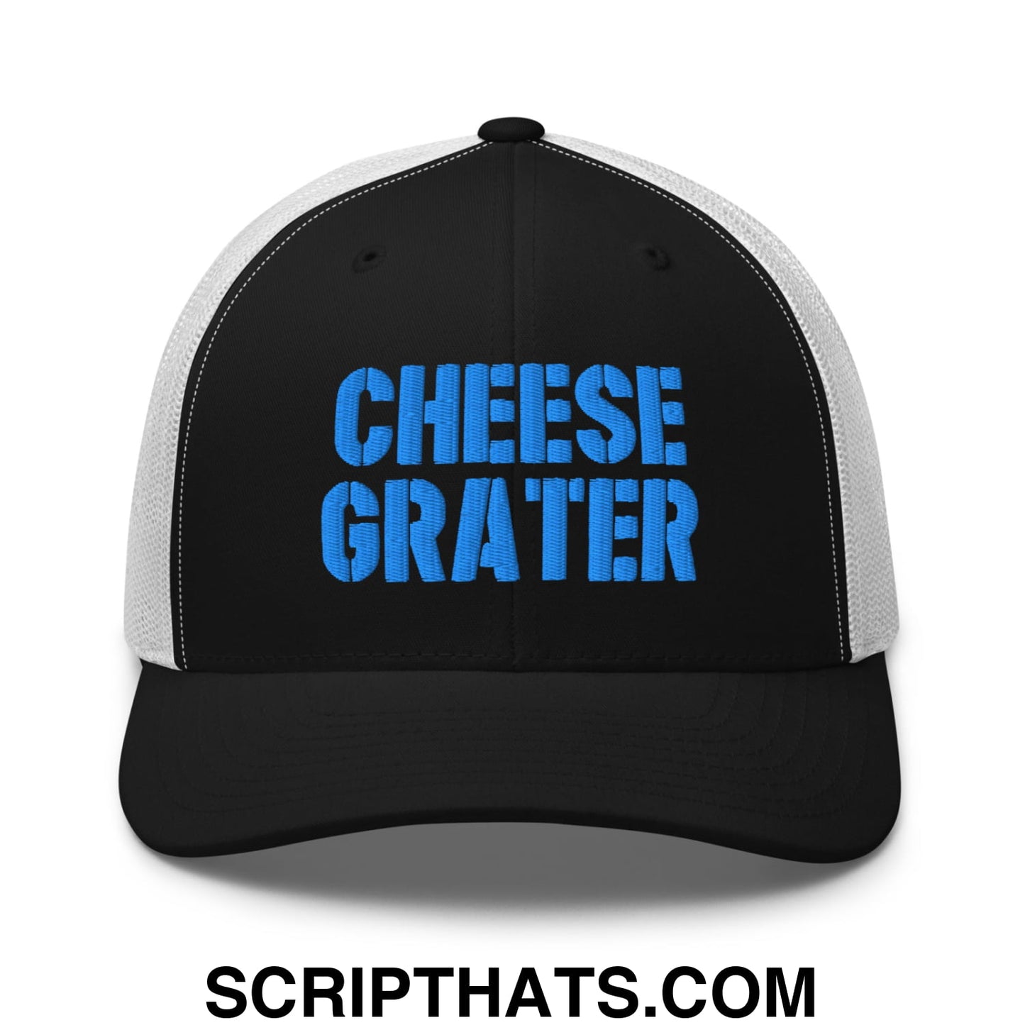 Cheese Grater Football Embroidered Mesh Trucker Hat Black White