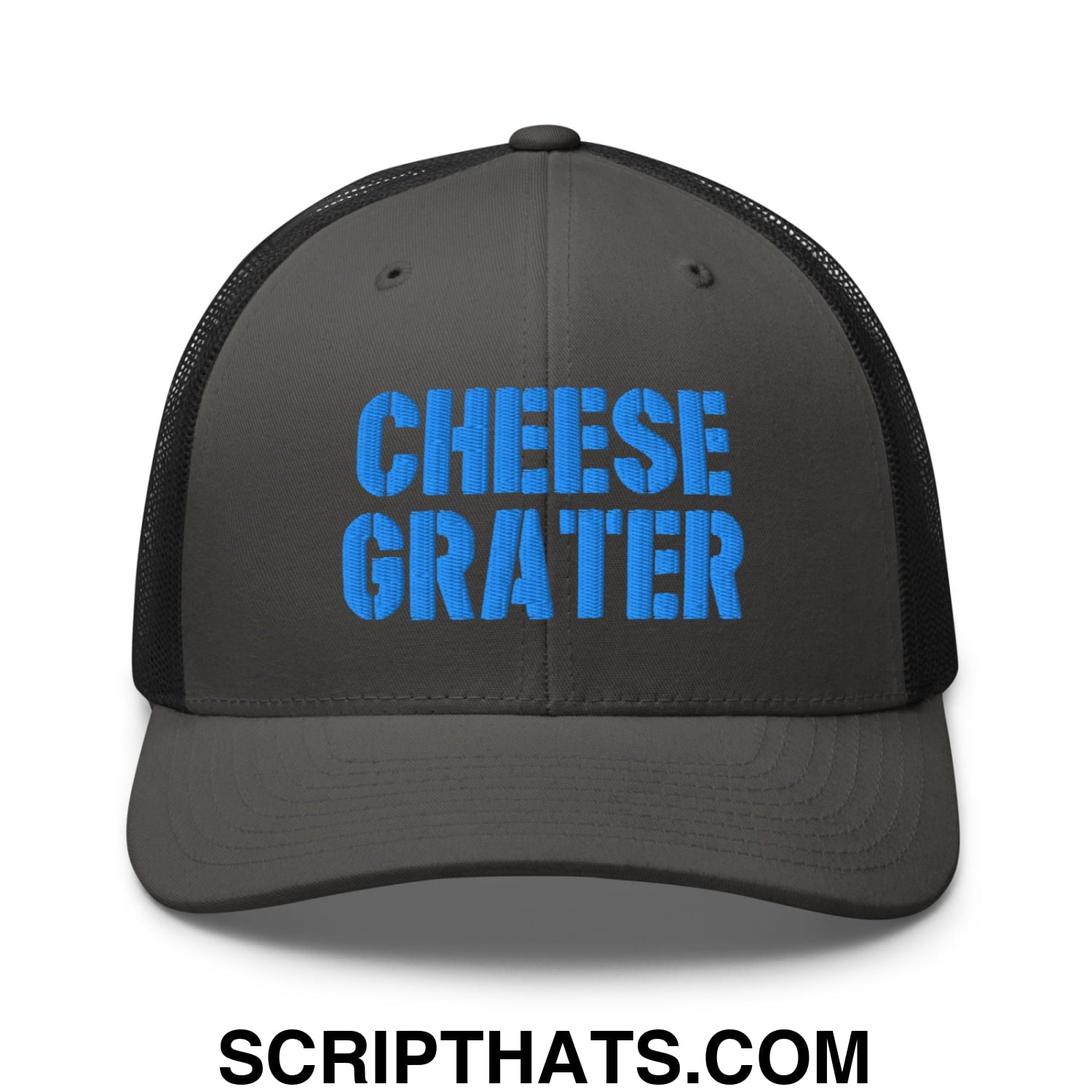 Cheese Grater Football Embroidered Mesh Trucker Hat Charcoal Black
