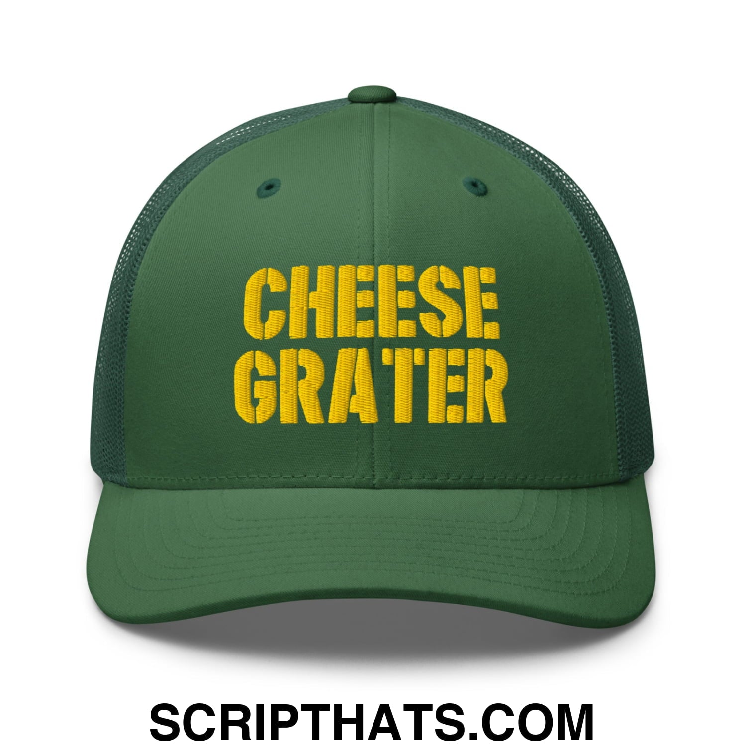 Cheese Grater Football Embroidered Mesh Trucker Hat Evergreen