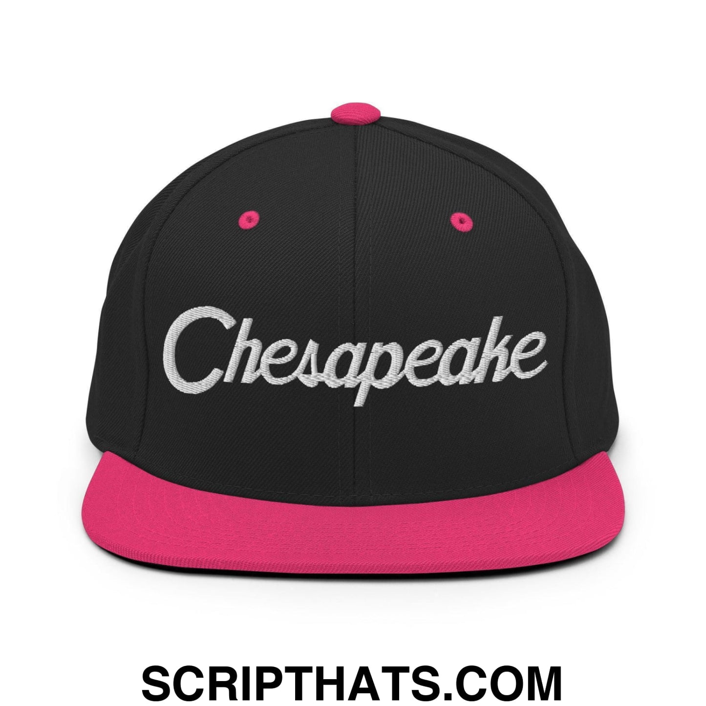 Chesapeake Script Snapback Hat Black Neon Pink