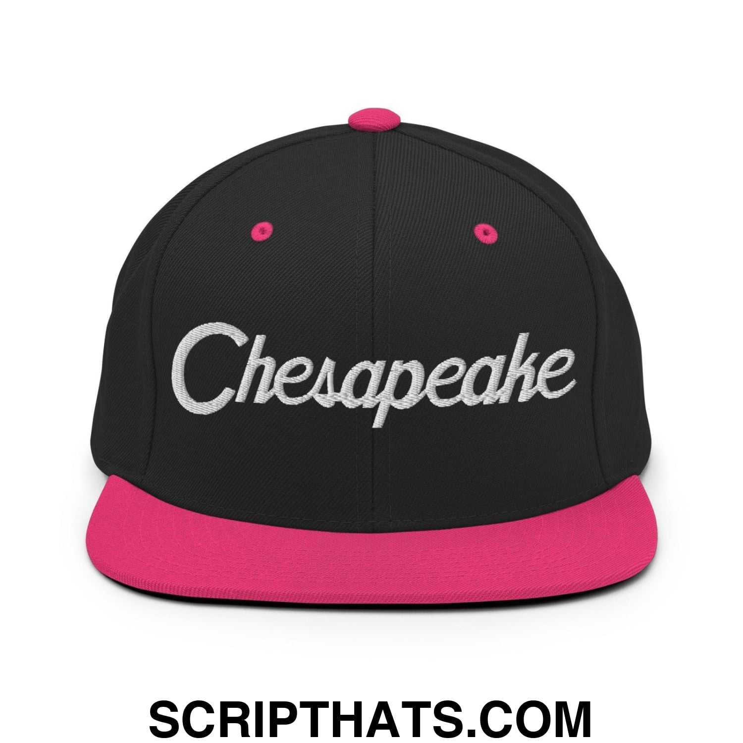 Chesapeake Script Snapback Hat Black Neon Pink