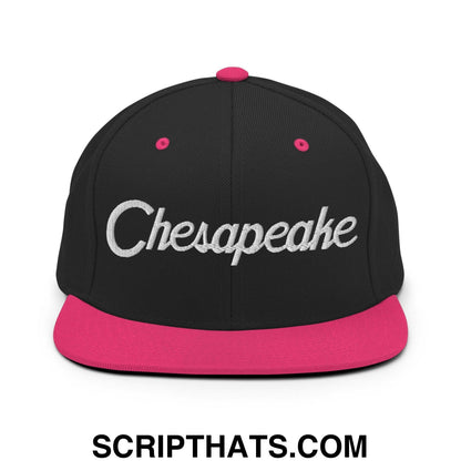 Chesapeake Script Snapback Hat Black Neon Pink