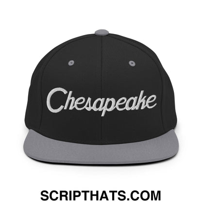 Chesapeake Script Snapback Hat Black Silver