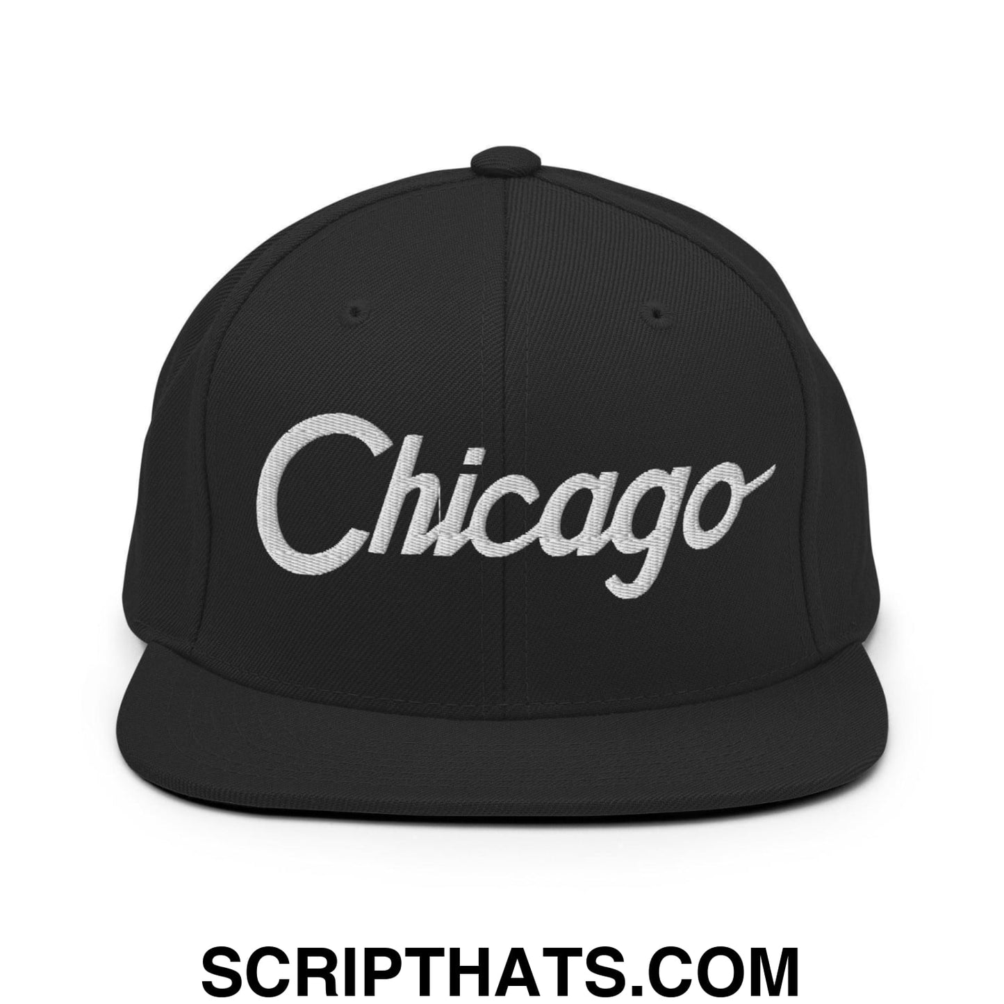 Chicago Script Snapback Hat Black