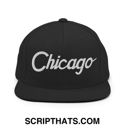 Chicago Script Snapback Hat Black