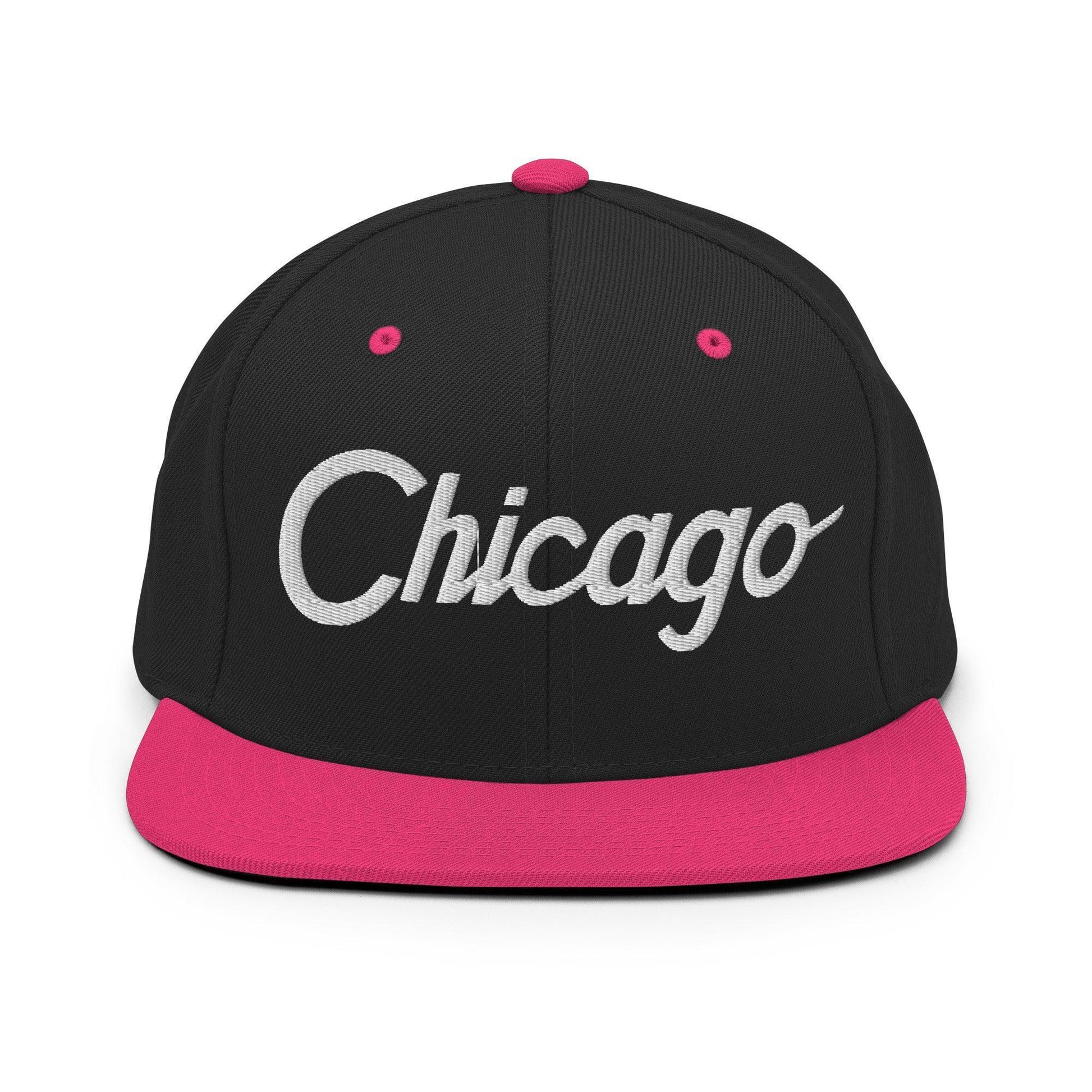 Chicago Script Snapback Hat Black/ Neon Pink