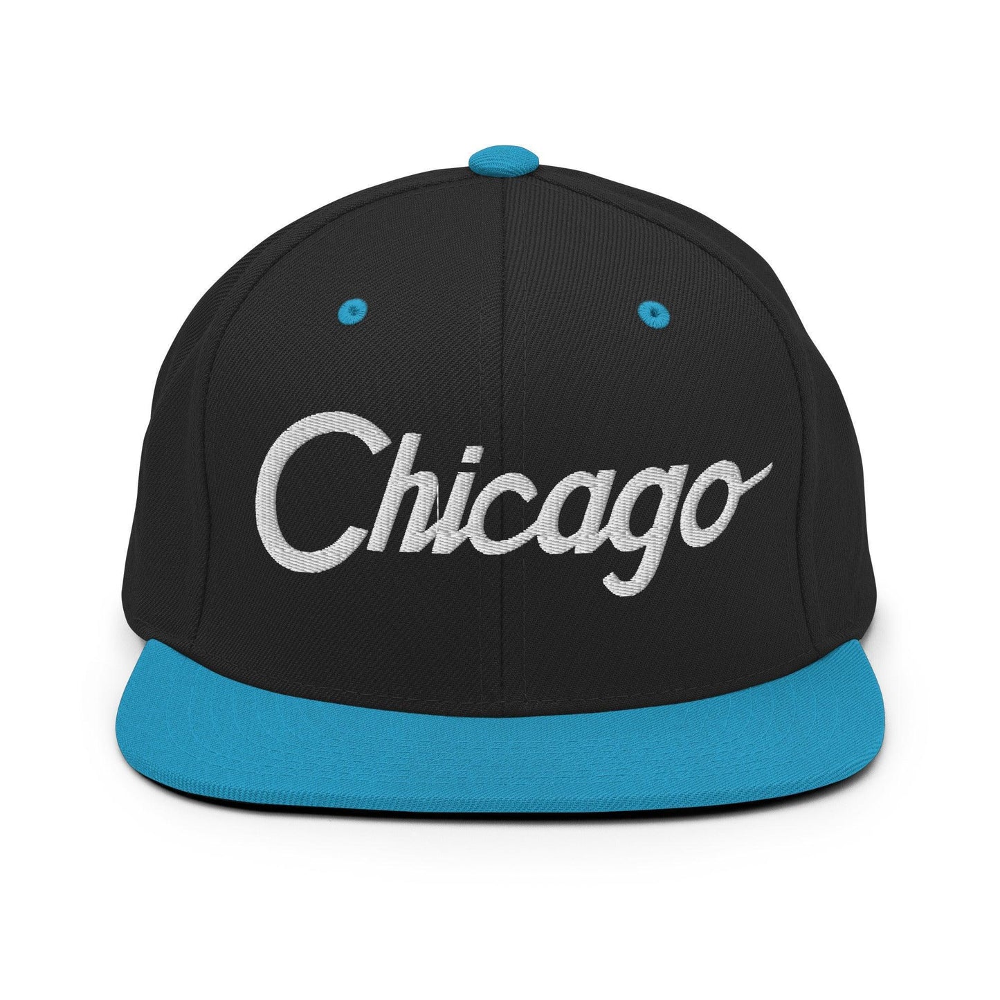Chicago Script Snapback Hat Black/ Teal