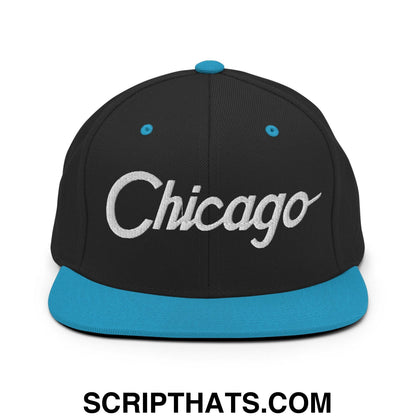 Chicago Script Snapback Hat Black Teal
