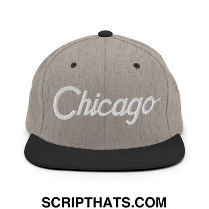 Chicago Script Snapback Hat Heather Black