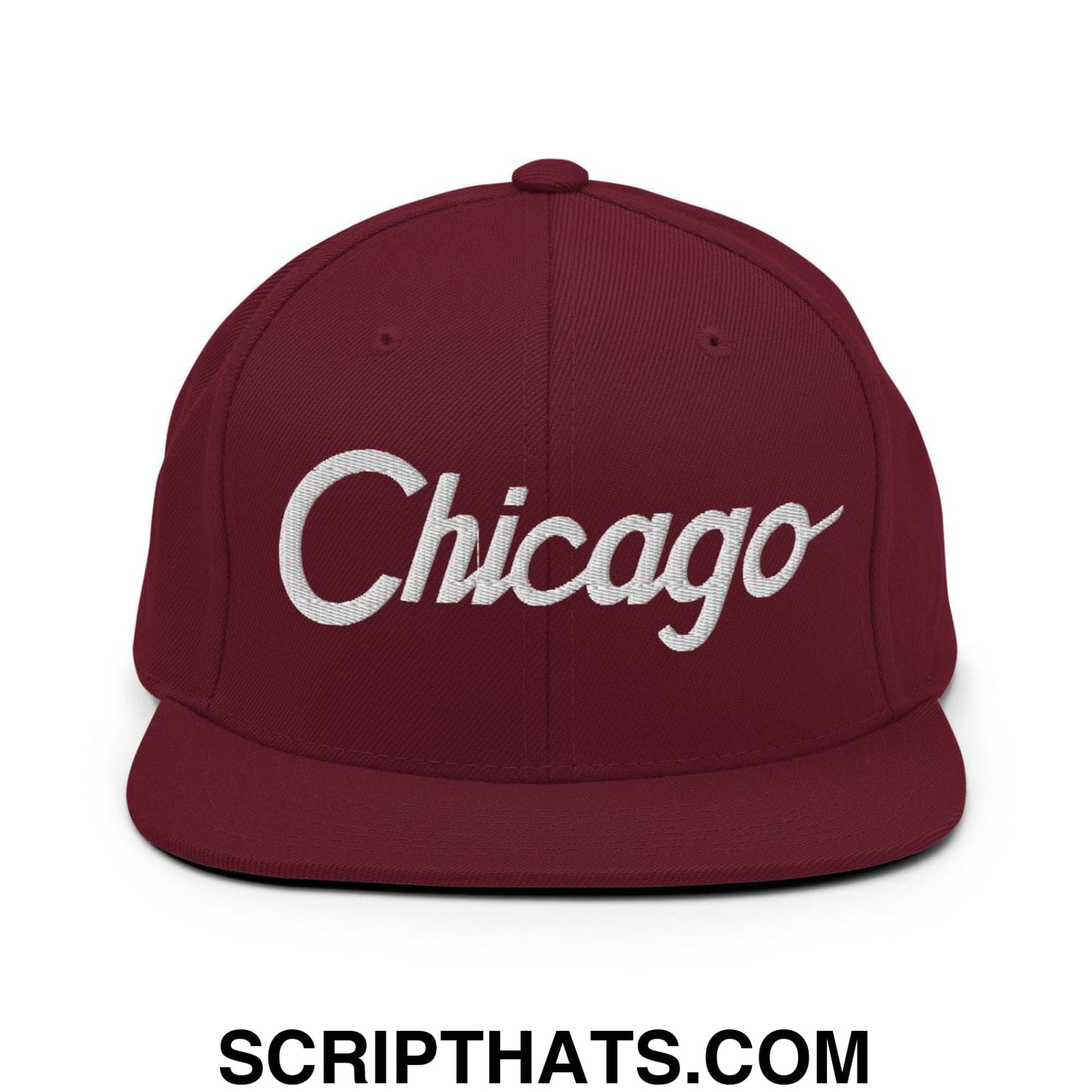 Chicago Script Snapback Hat Maroon