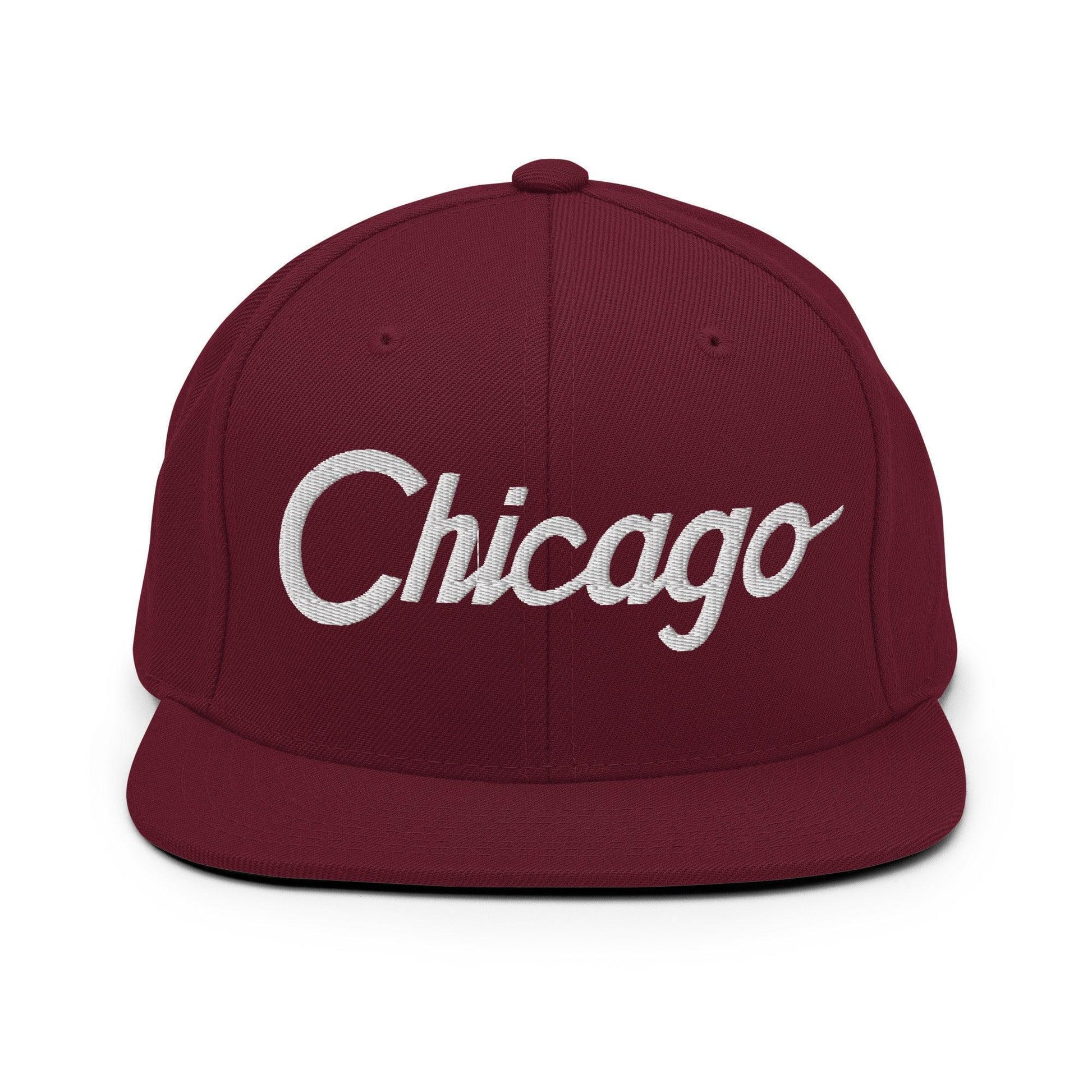 Chicago Script Snapback Hat Maroon