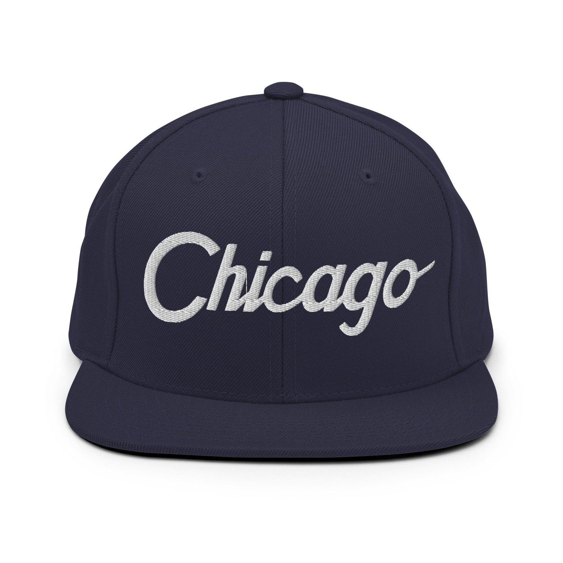 Chicago Script Snapback Hat Navy