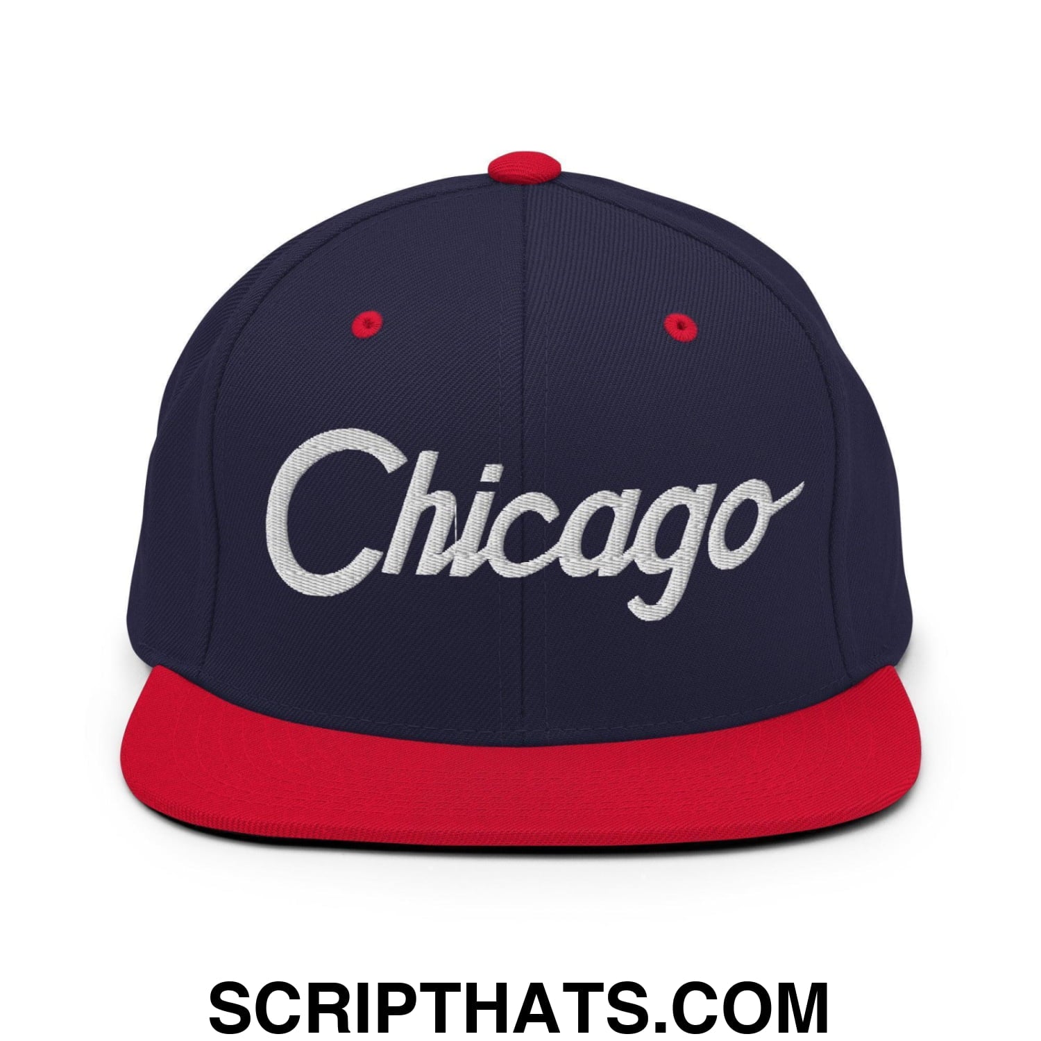 Chicago Script Snapback Hat Navy Red