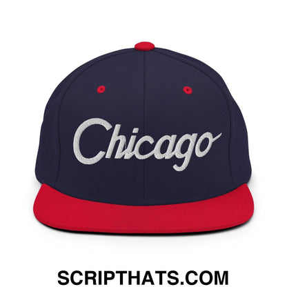 Chicago Script Snapback Hat Navy Red