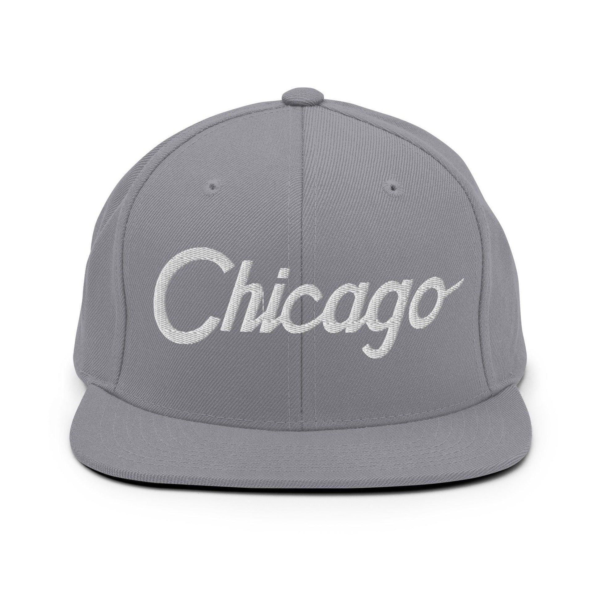 Chicago Script Snapback Hat Silver