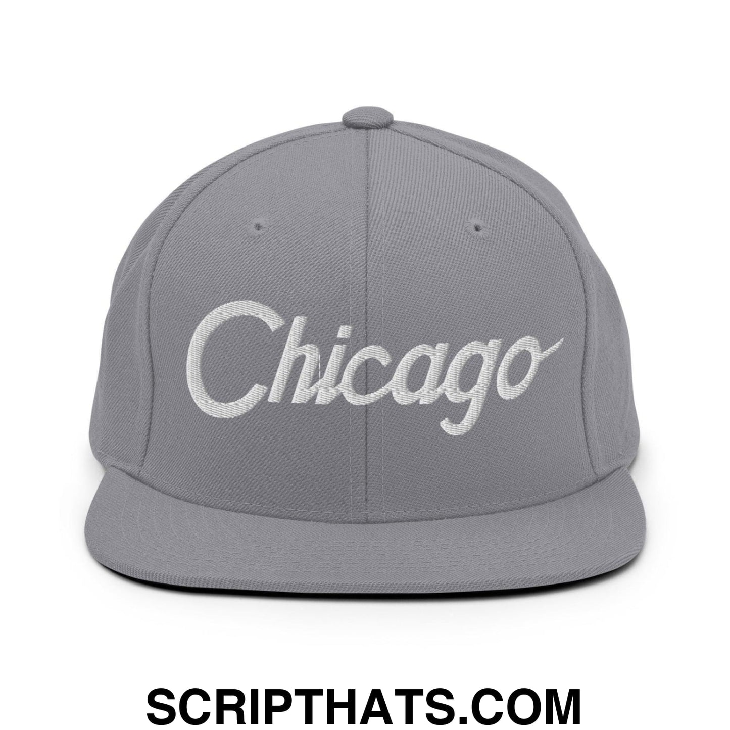 Chicago Script Snapback Hat Silver