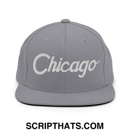 Chicago Script Snapback Hat Silver