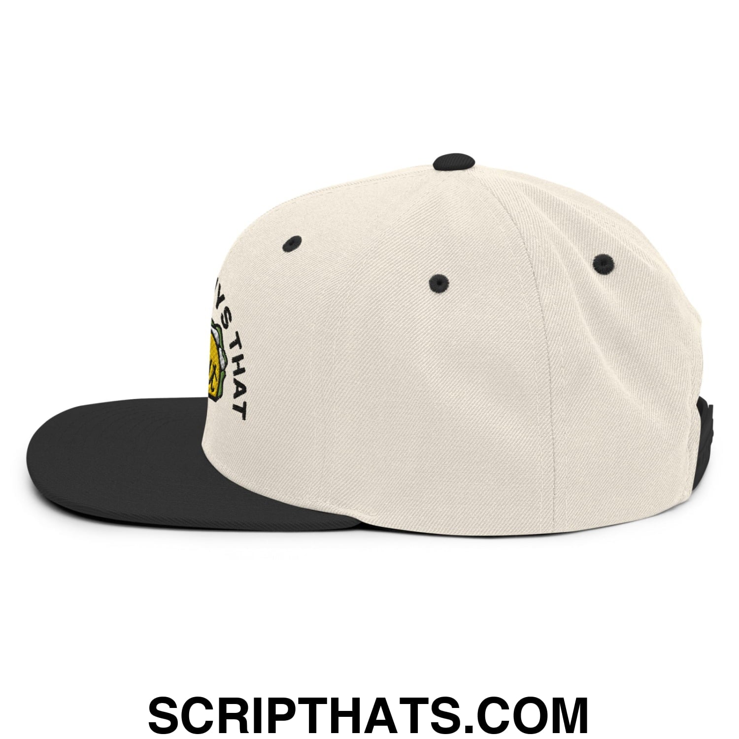 Chicks Dig Guys That Eat Out Embroidered Flat Bill Brim Snapback Hat Natural Black
