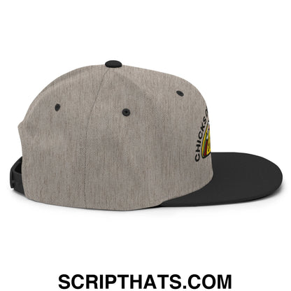 Chicks Dig Guys That Eat Out Embroidered Flat Bill Brim Snapback Hat Heather Black