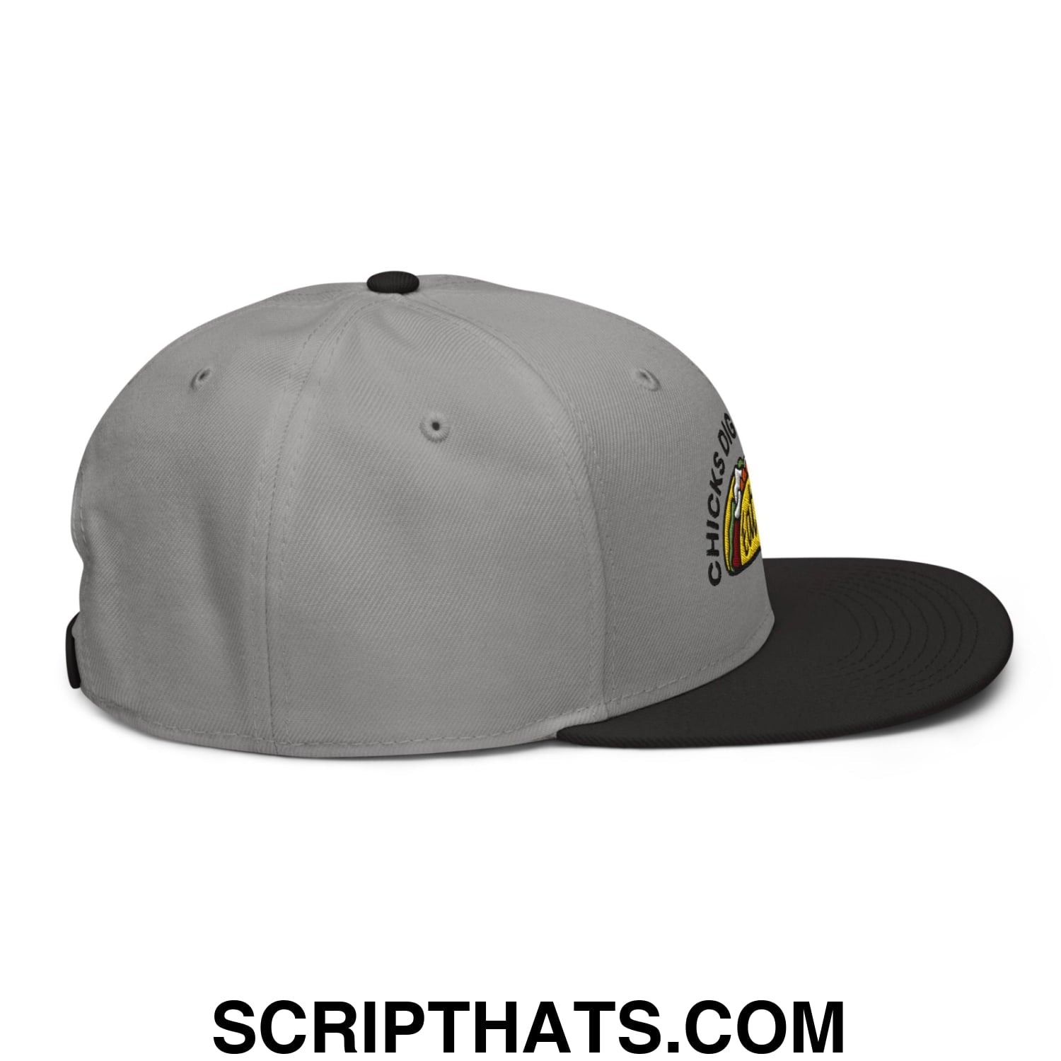 Chicks Dig Guys That Eat Out Embroidered Flat Brim Bill Snapback Hat Black Gray Gray