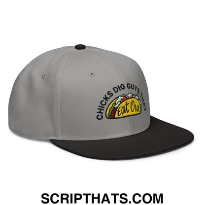 Chicks Dig Guys That Eat Out Embroidered Flat Brim Bill Snapback Hat Black Gray Gray