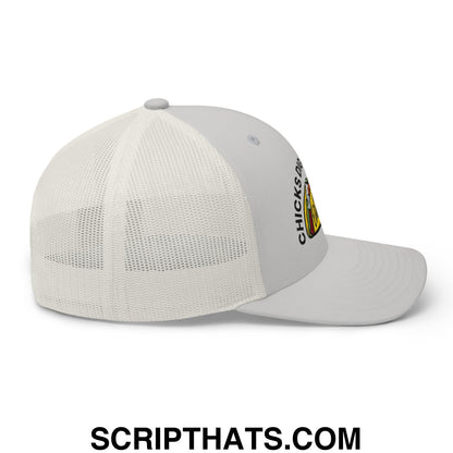 Chicks Dig Guys That Eat Out Embroidered Mesh Trucker Hat Silver