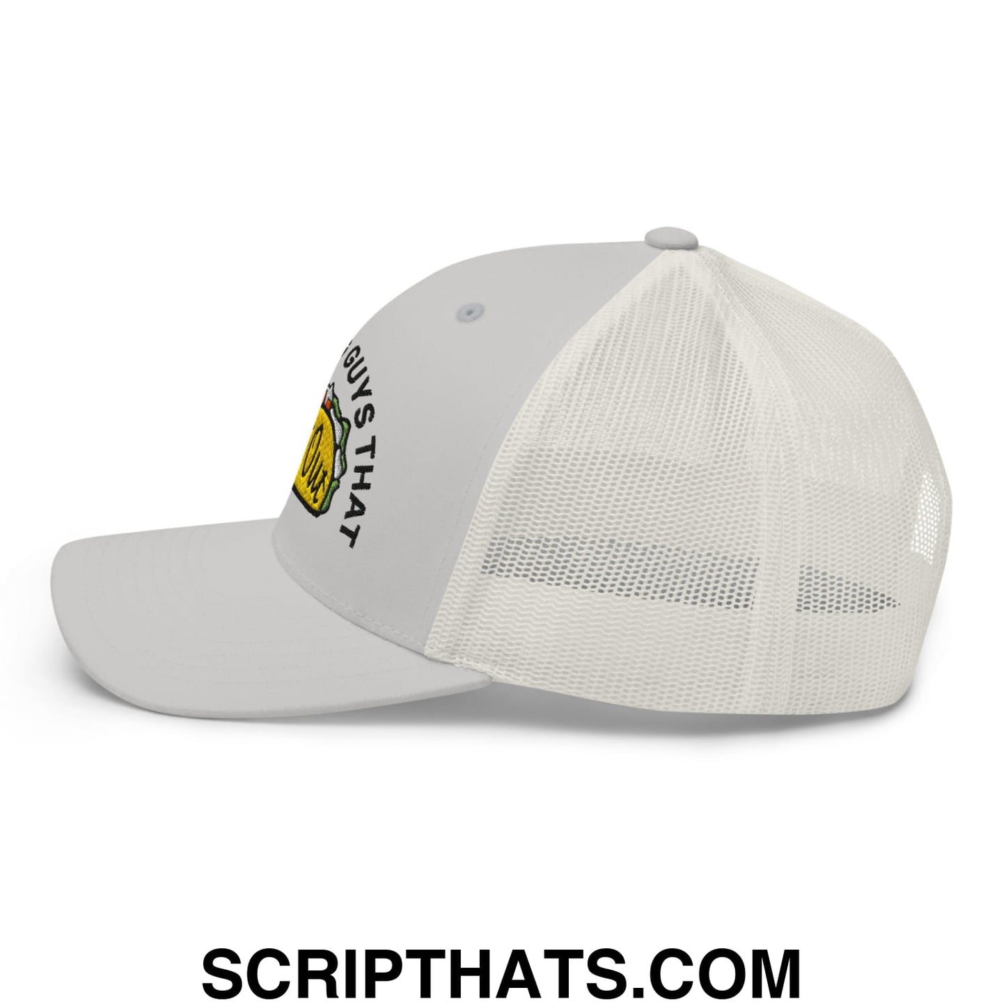 Chicks Dig Guys That Eat Out Embroidered Mesh Trucker Hat Silver