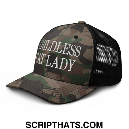 Childless Cat Lady Camo Trucker Hat Camo Black