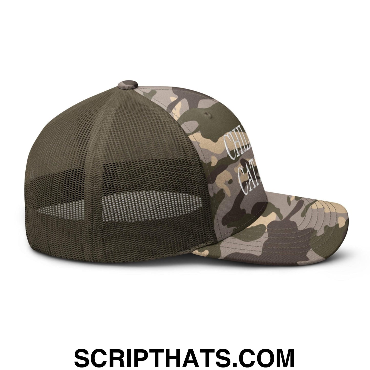 Childless Cat Lady Camo Trucker Hat Camo Olive