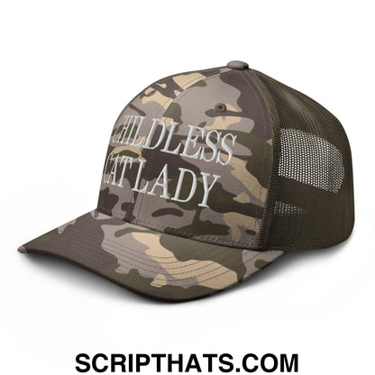 Childless Cat Lady Camo Trucker Hat Camo Olive