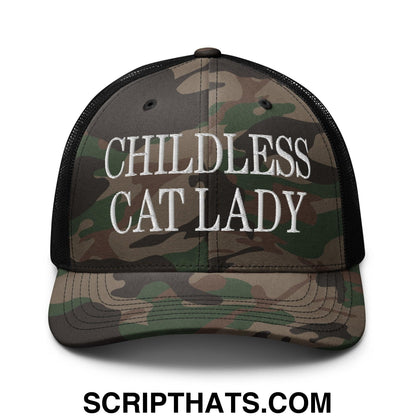 Childless Cat Lady Camo Trucker Hat Camo Black
